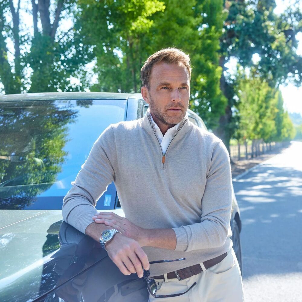 Collars & Co Sweater Mens Small Oatmeal Merino Wool 1/4 Zip Old Money Preppy NWT
